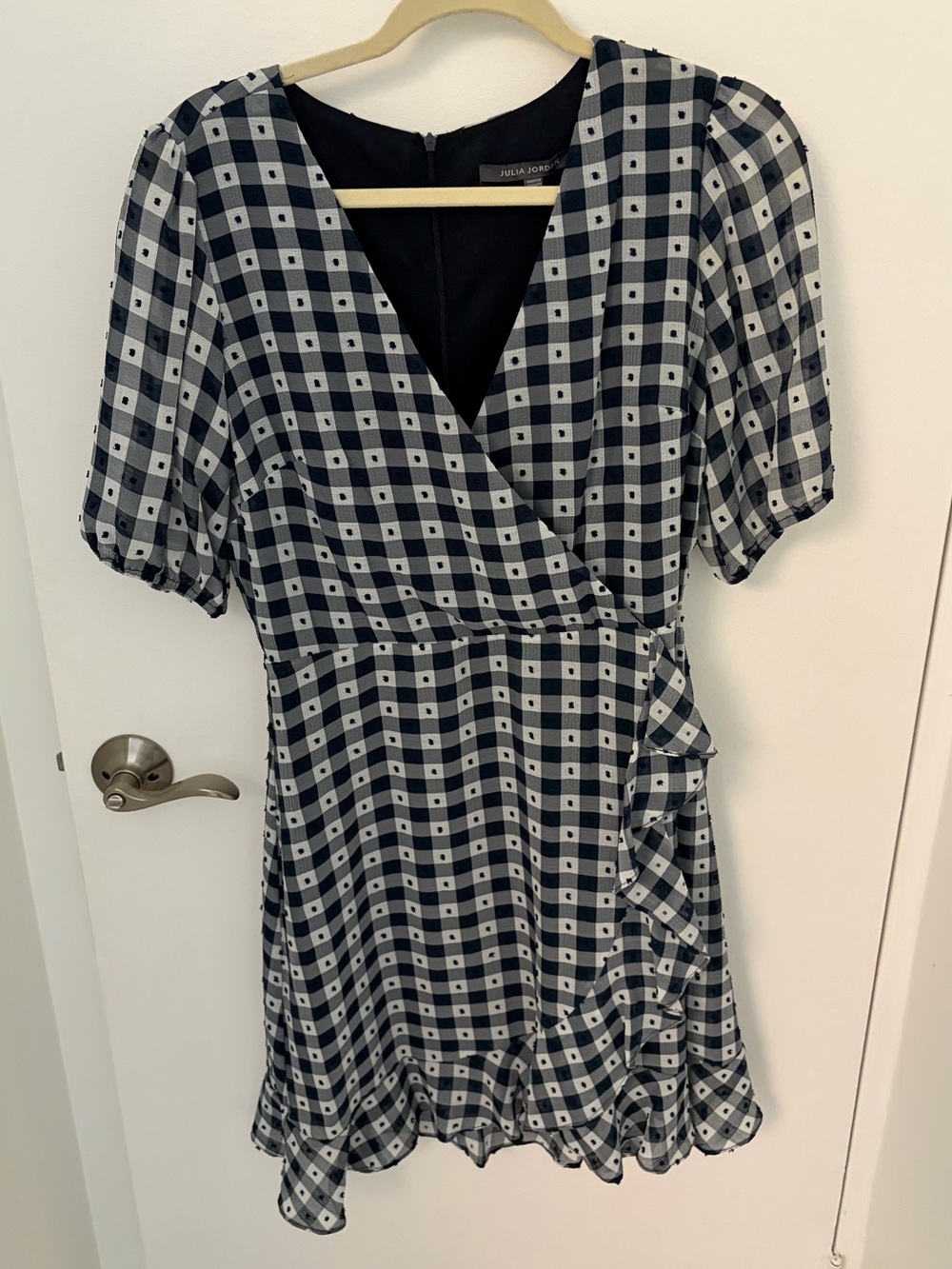 julia jordan Navy and White Checked Wrap Dress